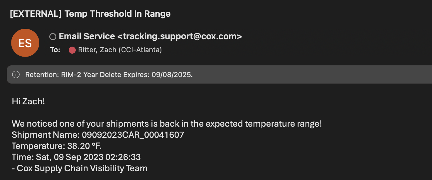 Email notification screenshot